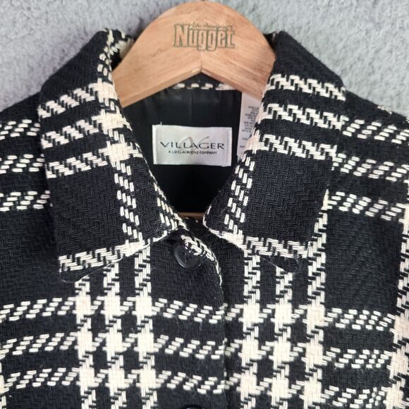 Villager Plaid Blazer Jacket 8 Black White Wool Blend Lined Padded Shoulder - Picture 7 of 14